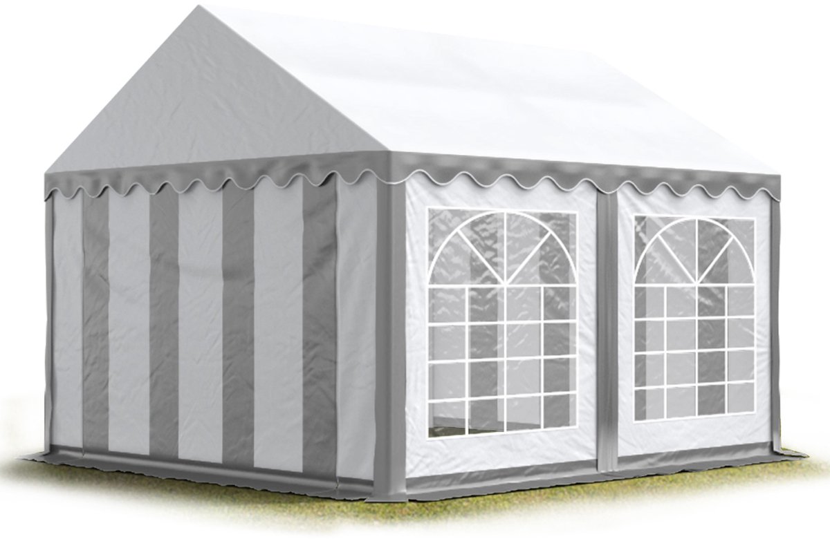Partytent feesttent 3x4 m tuinpaviljoen -tent PVC 700 N in grijs-wit waterdicht