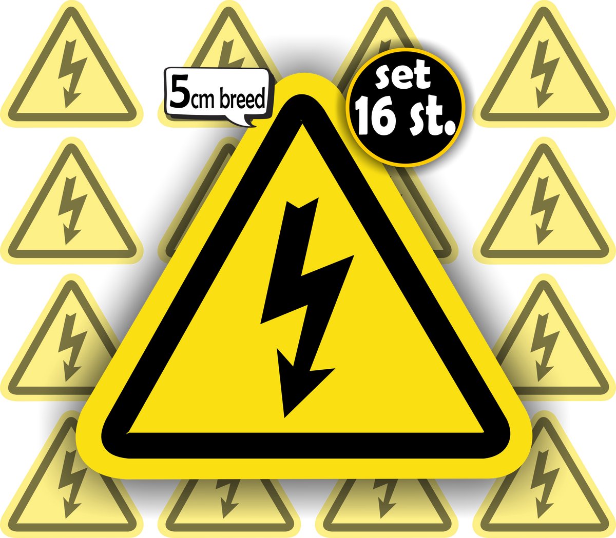 Jerma - Elektrische spanning - Sticker set 16 st. - 5 cm - Zelfklevend - Weerbestendig - Krasvrij