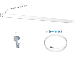 Artiteq Click Rail Schilderij Ophangsysteem 2 meter - Complete Set - Inclusief haken, draden en bevestigingsmaterialen - Wit primer RAL 9016 - 4 kg/m- Ophangsystemen en rails voor schilderijen, posters en foto's - Ophangen zonder boren