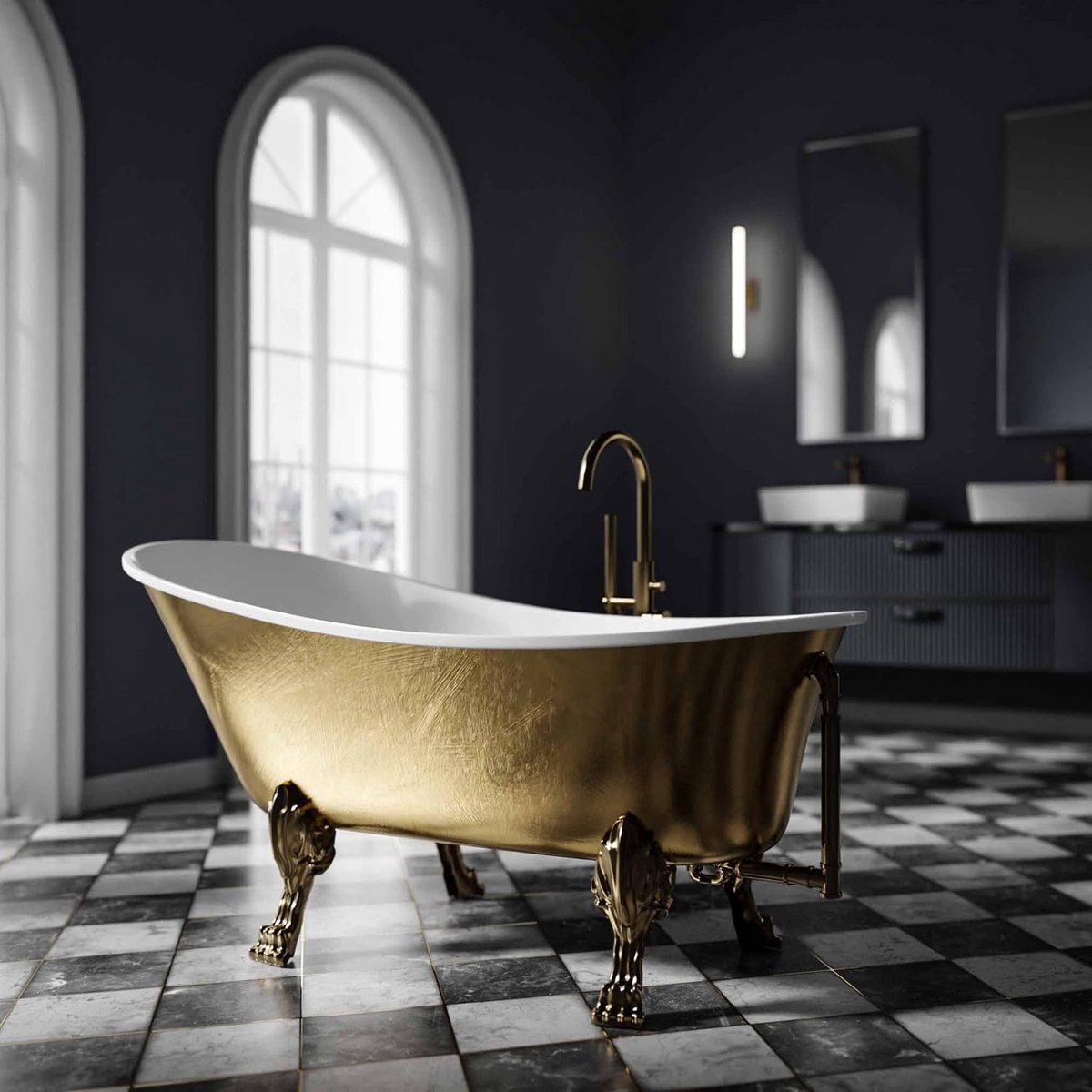 Vrijstaand Bad Paris Premium 175 x 74 x 86 cm – Luxe Ovaal Nostalgie Bad met Bladgoud Afwerking, 200L Acryl Ligbad op Gouden Poten, Klassiek Vrijstaand Spa Bad – Vermissen