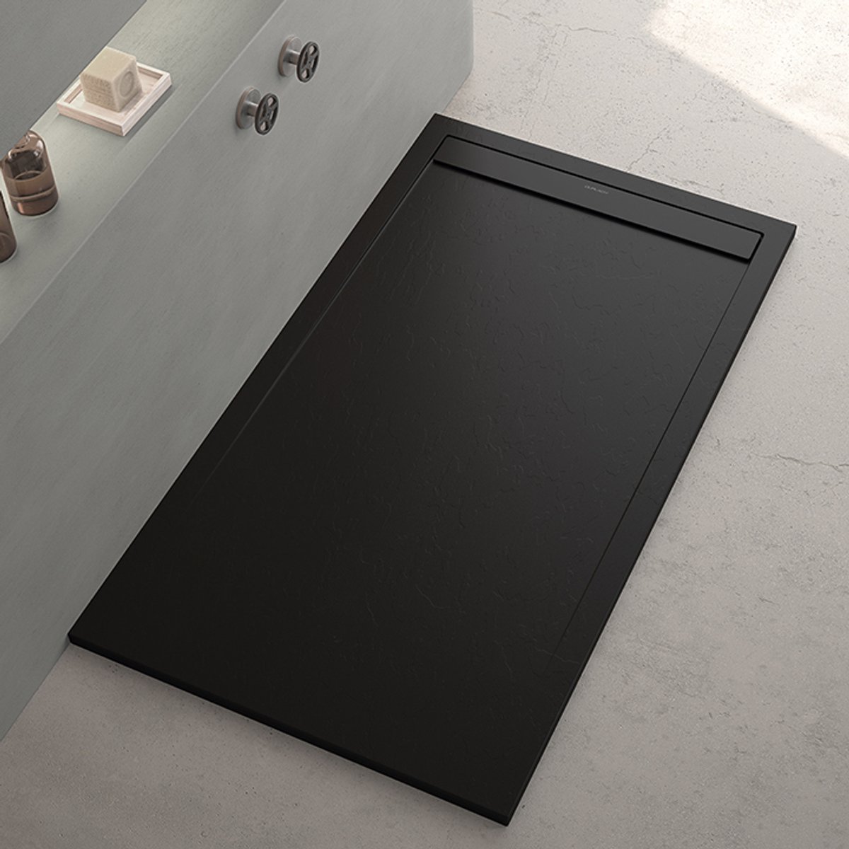 Zimmer Smart Douchebak 90x120 cm Zwart – Composietsteen Inloopdouche – Ultradun 3 cm – Voorgleuf Afvoer – Antislip – Incl. Sifon