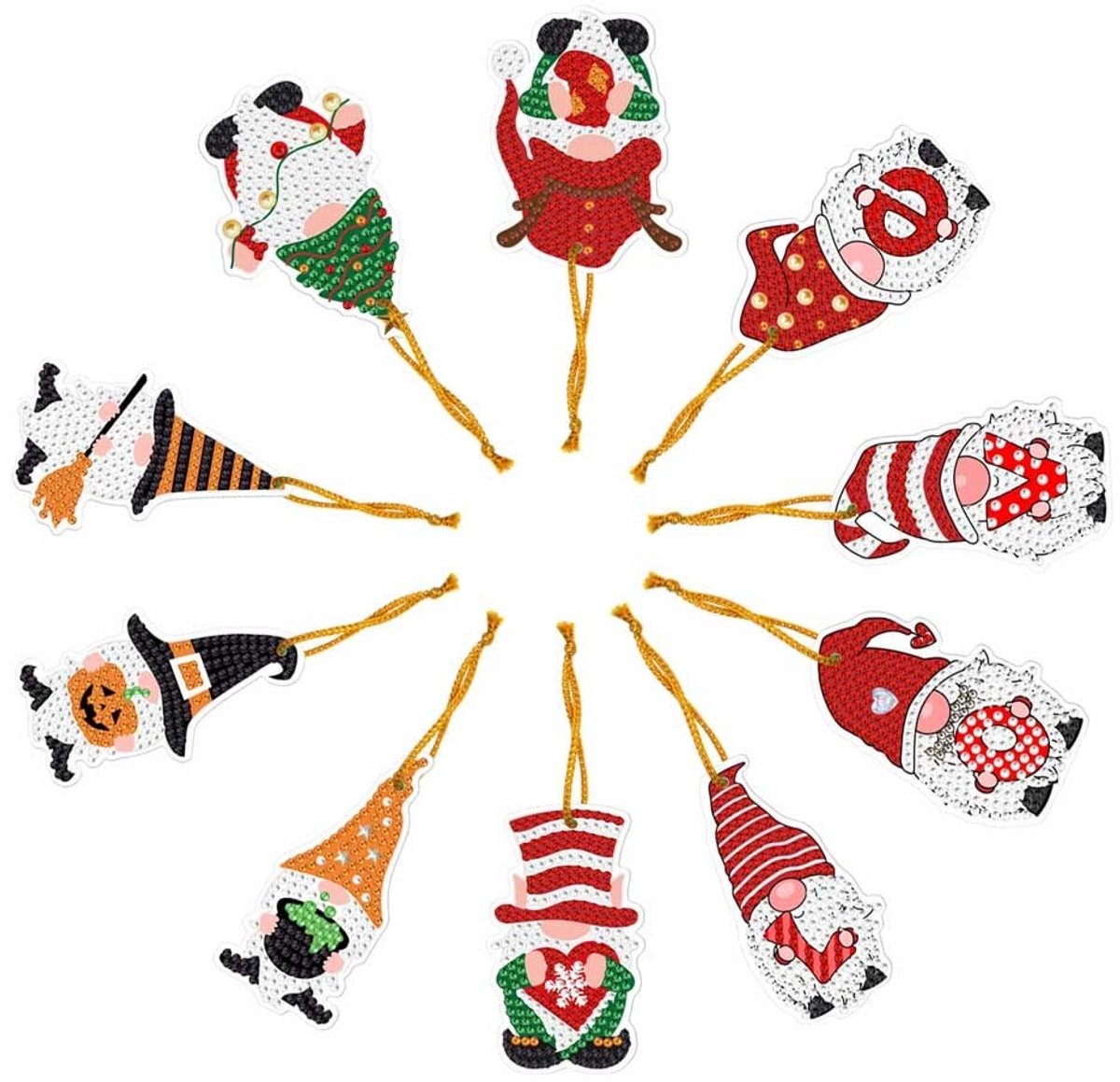 Allecto - DIY Diamant Schilderij Tags - 10 stuks - Creatieve Hangers - Decoratie voor Kerstboom - Handgemaakte Ornamenten - Geschikt voor Kinderen