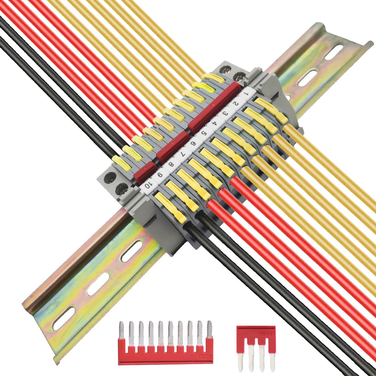 Allecto - Klemmenblok - DIN-railklemmenblok - 10 stuks - Geel - Aansluitbanden - Voor elektrische aansluitingen - Geschikt voor professioneel gebruik