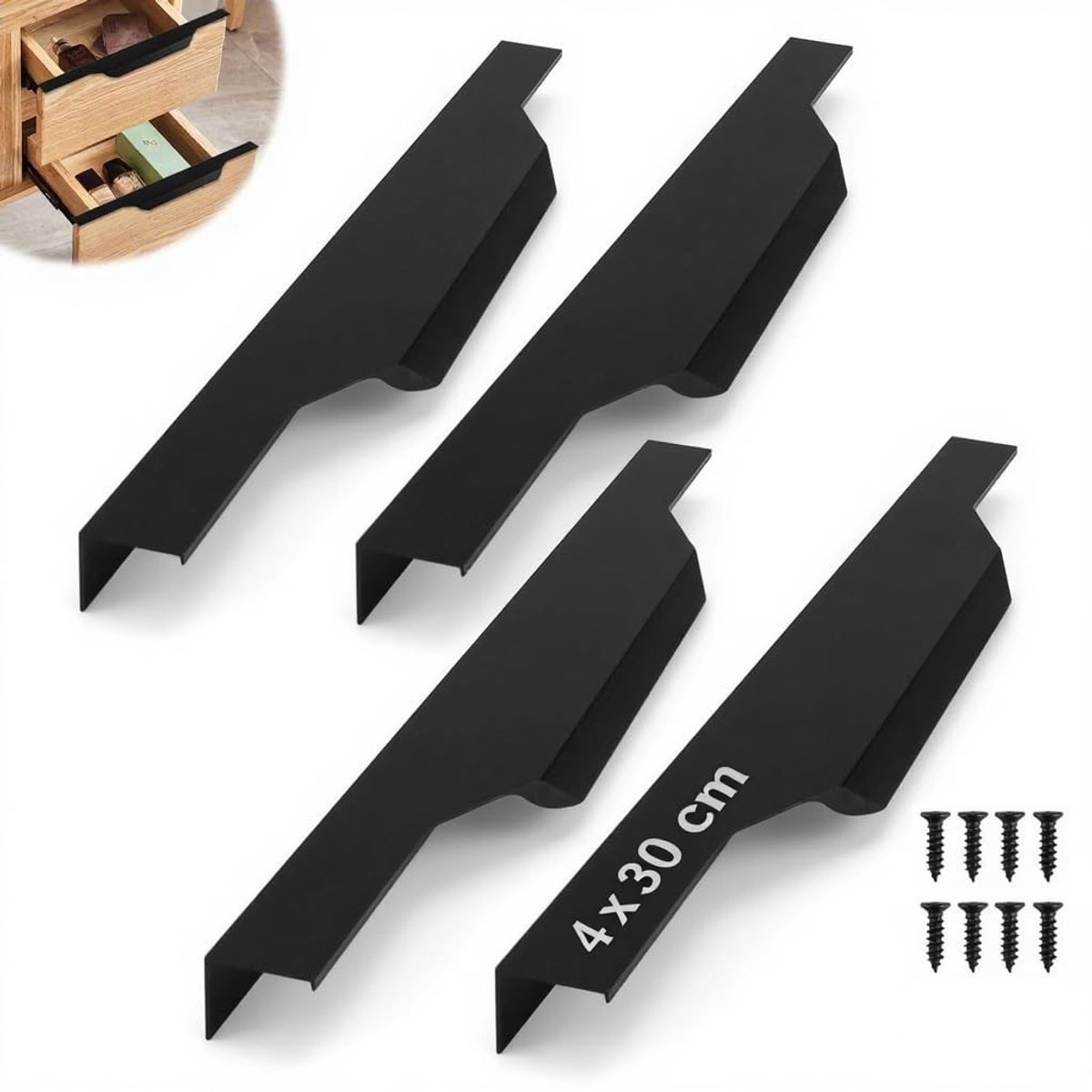 Allecto - Deurgrepen Set van 4 - Moderne Keukenkastgrepen - Zwart - Verborgen Ladehandgrepen - Hoogwaardige Aluminium Handgrepen - Geschikt voor Bi...