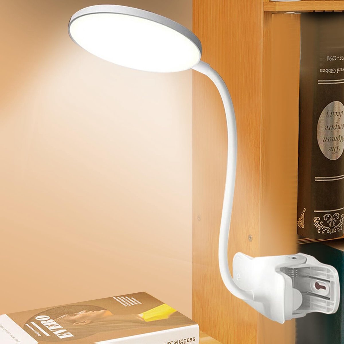 Allecto - Leeslamp bed - LED-klemlamp - Touch-dimmen - Oogbescherming - Bedlampje voor studeren - USB-oplaadbaar - 3 kleuren