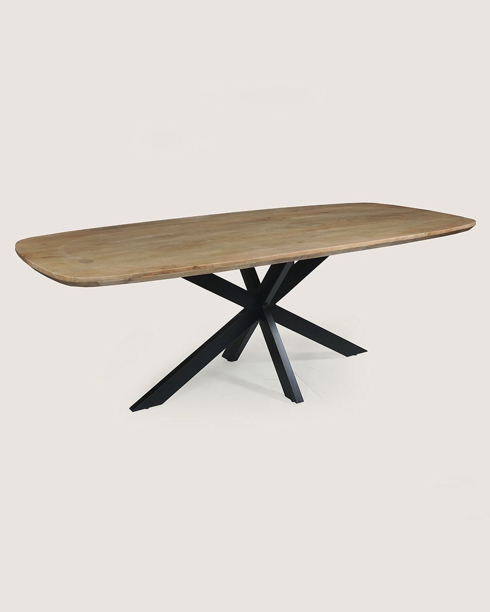 Deens Ovale Eettafel 200 cm Mangohout – Zwart Metalen Matrix Onderstel – Elegant Chic – 8 Personen