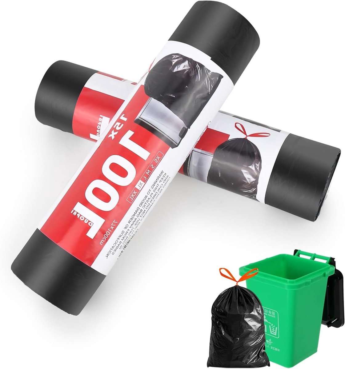 Extra Sterke Afvalzakken 100 Liter - 30 Stuks met Handige Trekkoord voor Keuken, Tuin en Bouw - 77 cm x 100 cm Grote Afvalzakken voor Huishoudelijk Gebruik