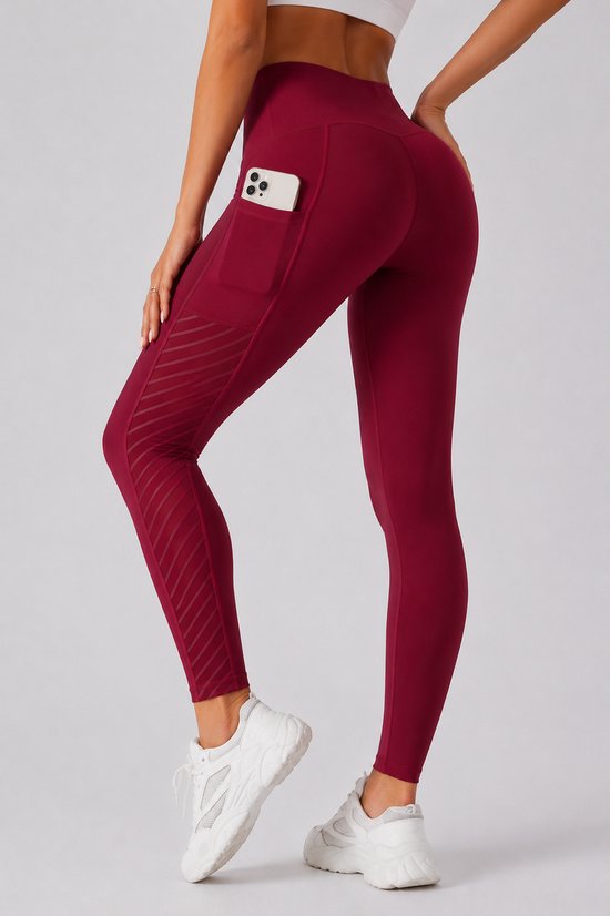 SparkNine Novawave sportlegging dames - squatproof - ademend - met zakken - L - rood - mesh panelen - elastisch & stijvol — afbeelding 2