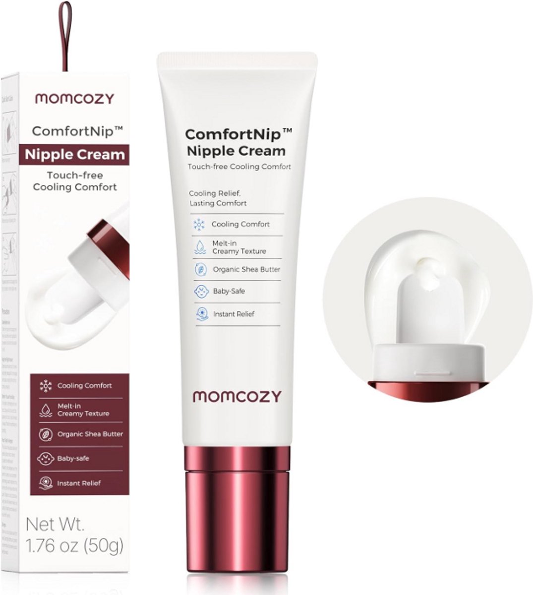 Momcozy Cooling Nipple Cream voor Borstvoeding - Lanolinevrije Tepelcrème met Verkoelende Ceramic Applicator - Verzorging voor Droge & Gebarsten Tepels