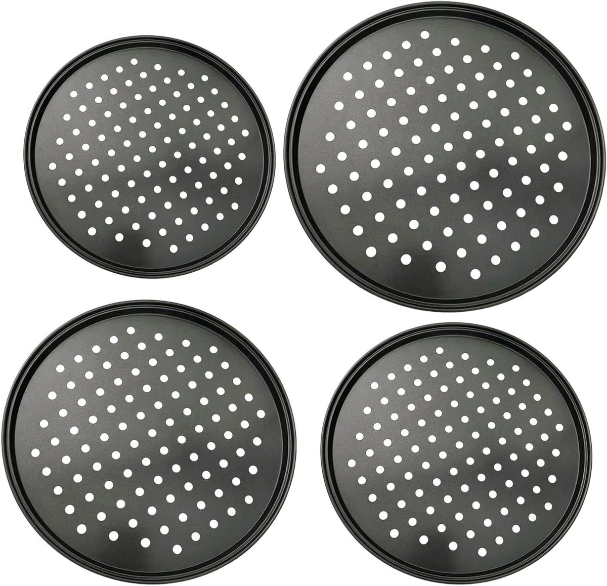 Pizzapan Set - Bakplaat Keuken - Thuis Pizza Bakken - Geperforeerde Bodem - 4 Stuks - Zwart
