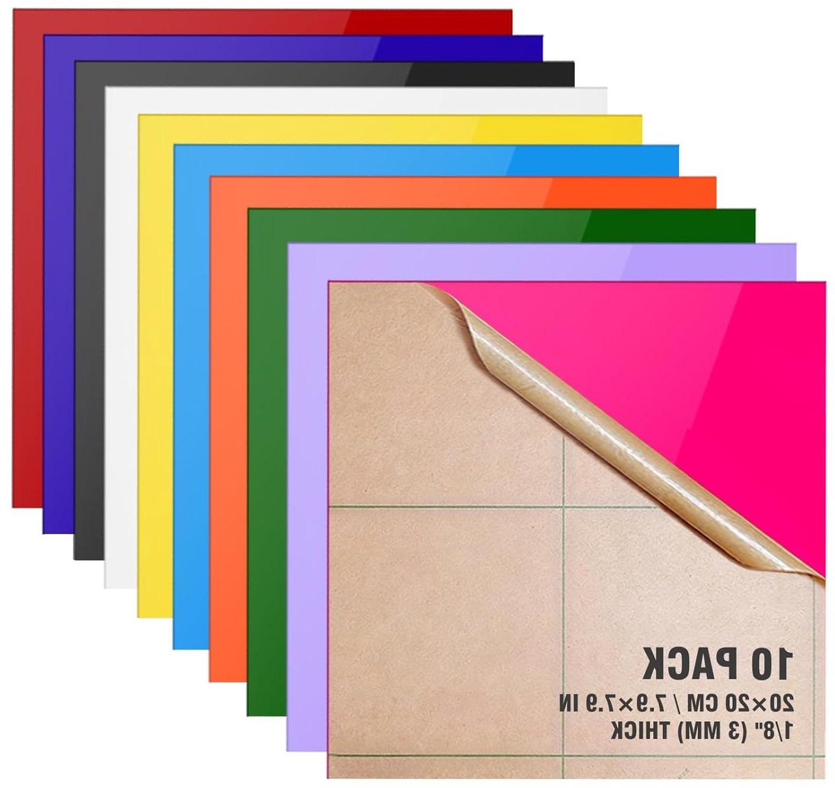 Acrylplaten Rechthoekig - Kunststof Platen PVC - Doe-het-zelf Projecten - Beschermpapier Aan Beide Zijden - 20 x 20 cm - Kleurrijk
