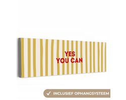 Canvas schilderij 60x20 cm - Exclusieve wanddecoratie Strepen - Abstract - Yes you can - Rood - Muurdecoratie woonkamer - Slaapkamer decoratie - Kamer accessoires - Schilderijen op canvas