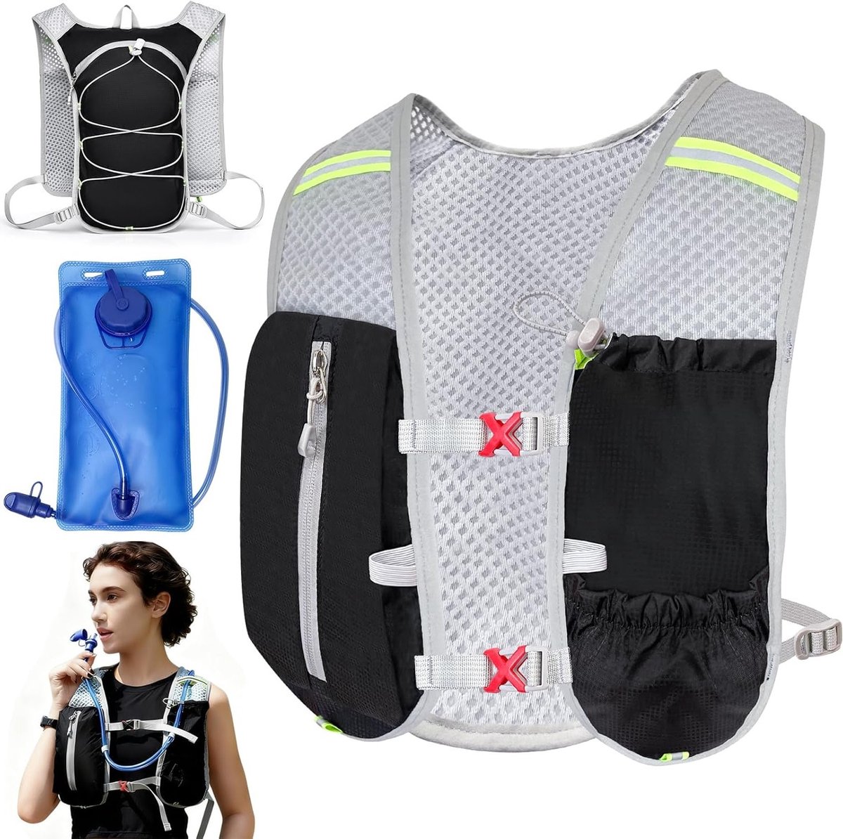 Lichte Hydratatie Rugzak voor Hardlopen en Fietsen met 2L Waterreservoir voor Hiking en Jogging, Zwart