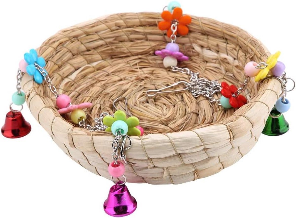 Papegaaien Stro Schommelnest - Vogel Speelgoed - Vogels Ontspannen - Niet-giftig Materiaal - 35 x 24 x 6 cm - Multicolor
