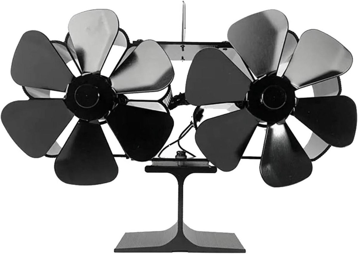 Houtkachel Ventilator - Kachel Ventilator - Warmte Verspreiden - Stille Werking - Eén Maat - Zwart