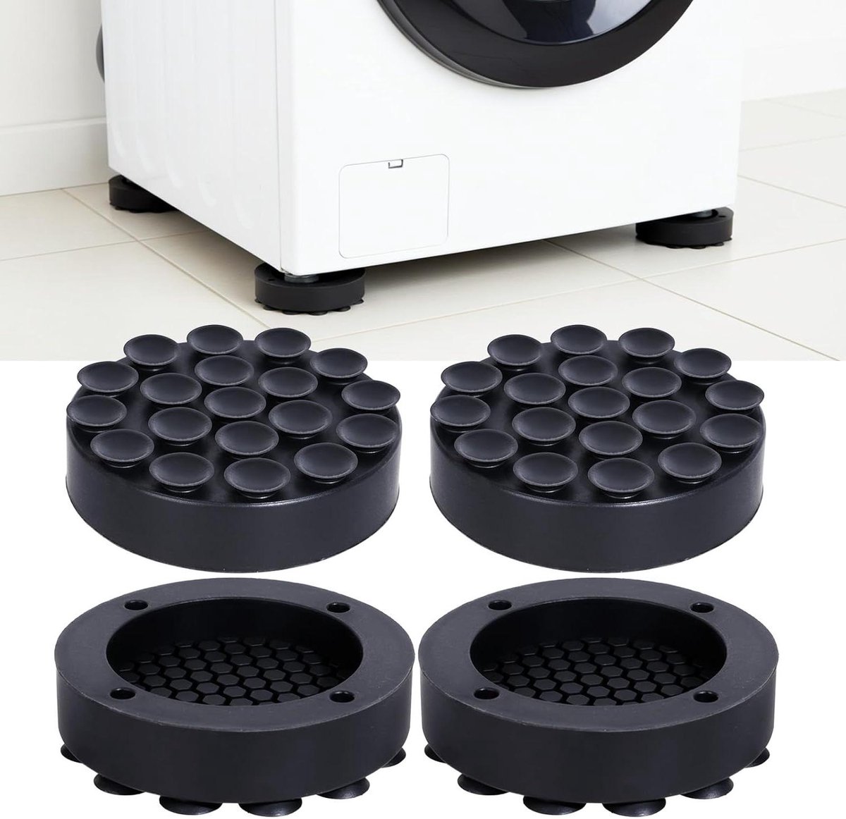 Anti-vibratie mat - Wasmachine onderzetter trillingsdemper - Stabiliteit verhogen - Geluidsreductie - 4 stuks 50x50x20mm - Zwart