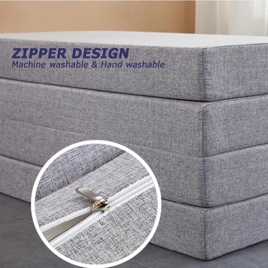 Opvouwbare Matras - Gastematras Logeermatras - Comfortabel Slapen - Wasbare Hoes - 190x120x10 cm - Grijs — afbeelding 2
