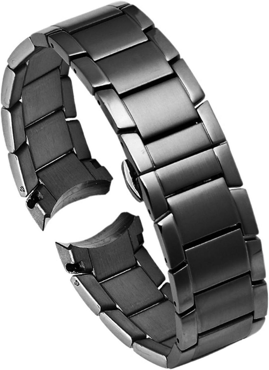 Horlogeband Staal - Armband Vlindersluiting - Horloge Vervangen - Roestvrij Staal - 18 cm - Zwart
