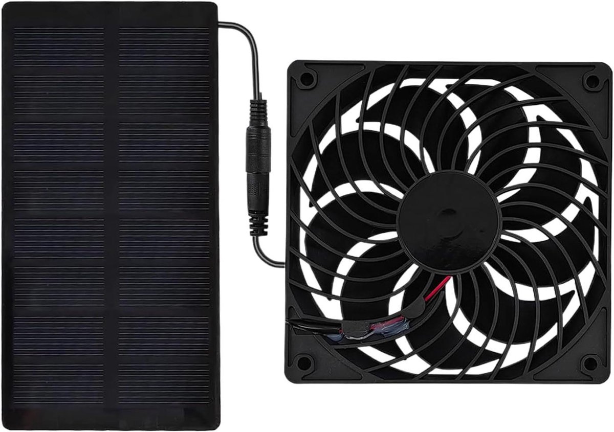 Ventilator op Zonne-energie - Solar Ventilator Zonnewentilator - Luchtcirculatie Verbeteren - Draadloos en Zonder Gereedschap - 14B x 35H cm