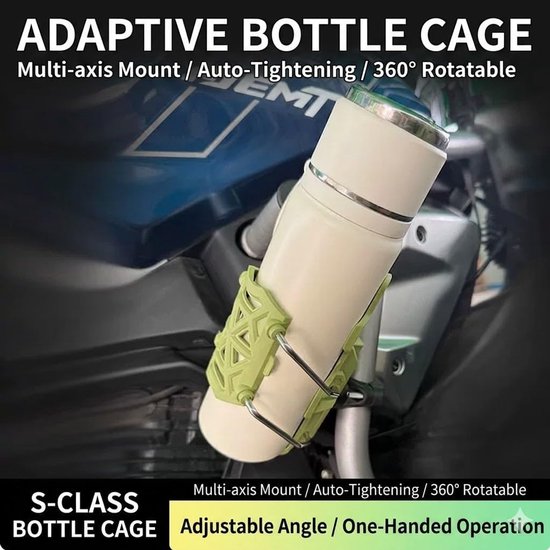 Motorfietshouder Drinkfles - Bekerhouder Stuur - Motorrijden - Adaptieve Klemstructuur - 10 x 10 x 20 cm - Groen — afbeelding 2