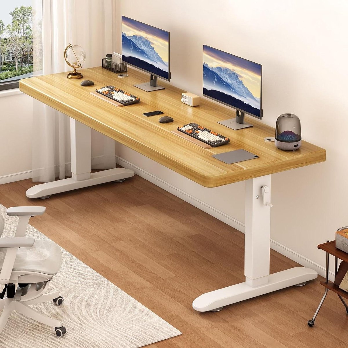 Staande Bureau - Zit-sta bureau - Thuiswerken - 42mm Dik Werkblad - 100x60cm - Houtnerf Wit