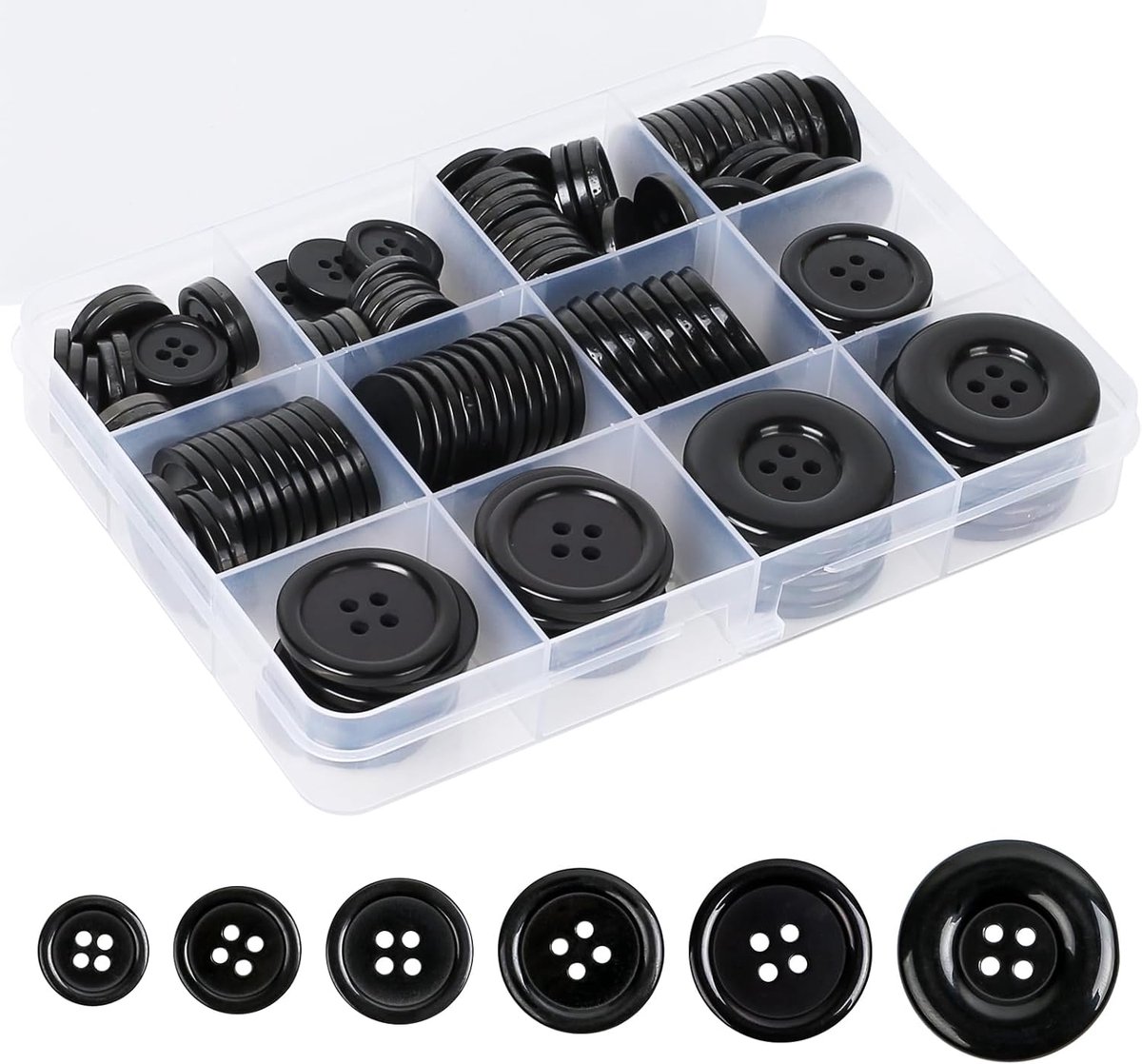Knoop Set - Grote Zwarte Harsknopen - 140 Stuks - 4-Gats Design - Voor Naaien en Kleding - 15-30 mm