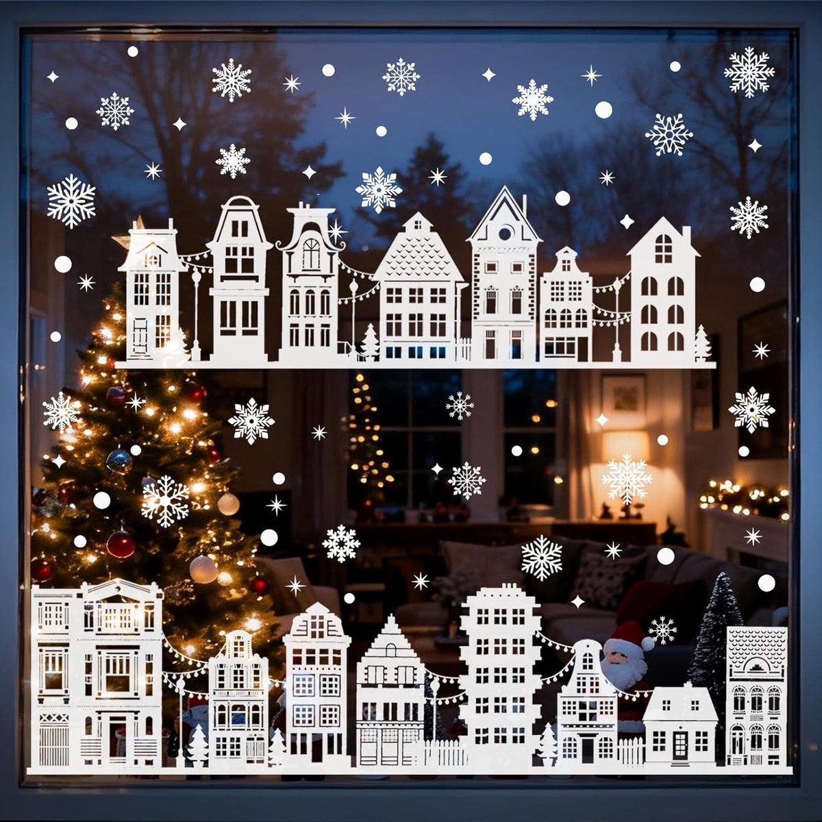 Raamdecoratie voor Kerstmis - Zelfklevende Raamstickers met 9 Bladeren voor Winterse Sfeer en Feestelijke Versiering