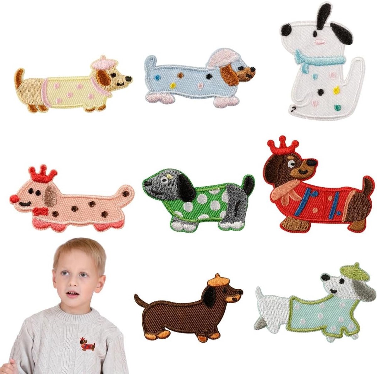 8 Stuks Kinderen Strijkpatches, Geborduurde Hondenpatches voor Kleding, DIY Strijkstickers voor Broeken, Jeans en T-Shirts