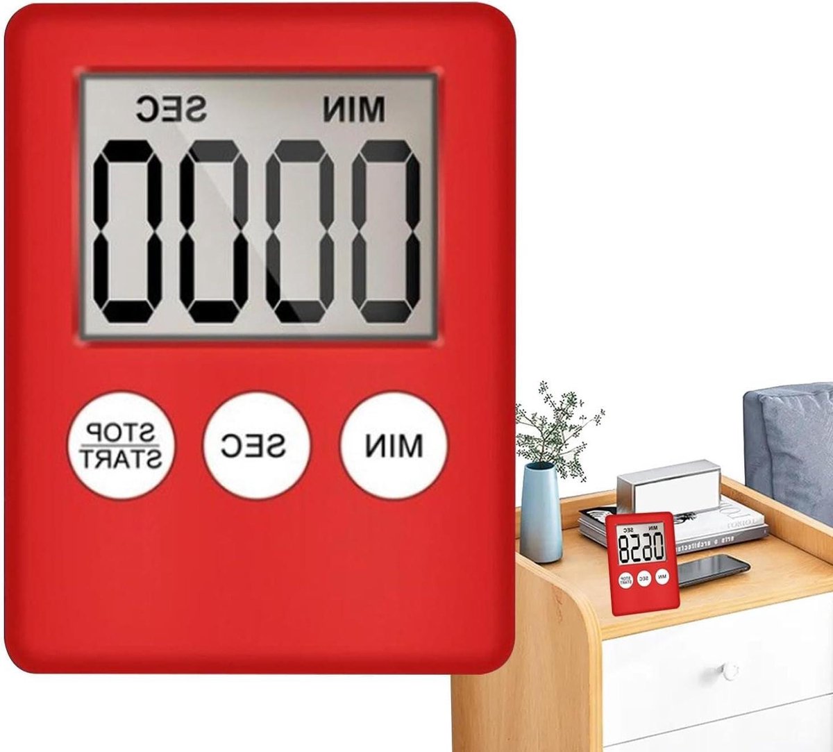 Digitale Timer - Keuken Timer Aftelklok - Tijdmanagement - Luid Alarm - 99 Minuten - Rood
