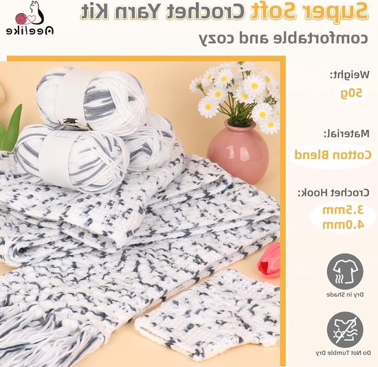 Haakset voor Beginners: Sjaal, Muts en Handschoenen in Grijs en Wit - Perfect voor Creatieve Projecten en Handwerken — afbeelding 3