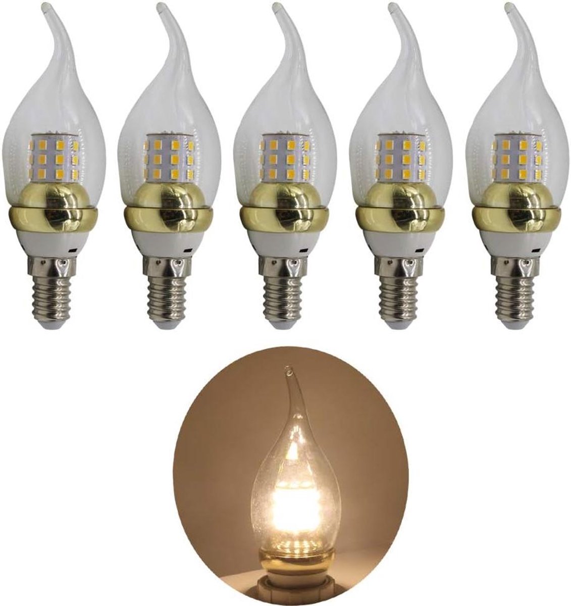 LED Kaarslamp - E14 Gloeilamp - Sfeerverlichting Creëren - Energiezuinig 5W - 5 Stuks - Warm Wit