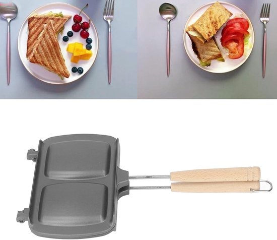 Cast Iron Cake Maker with Anti-scalding Handle, Double Tart Iron Sandwich Maker, Campfire Cooking Equipment Camping Pie Making Cooking Pan for Breakfast, Sandwiches, Snacks, — afbeelding 3