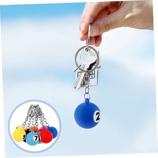 Billiard Sleutelhangers - Pool Bal - Decoratieve Accessoires - Set van 9 - 9 cm - Diverse kleuren — afbeelding 2