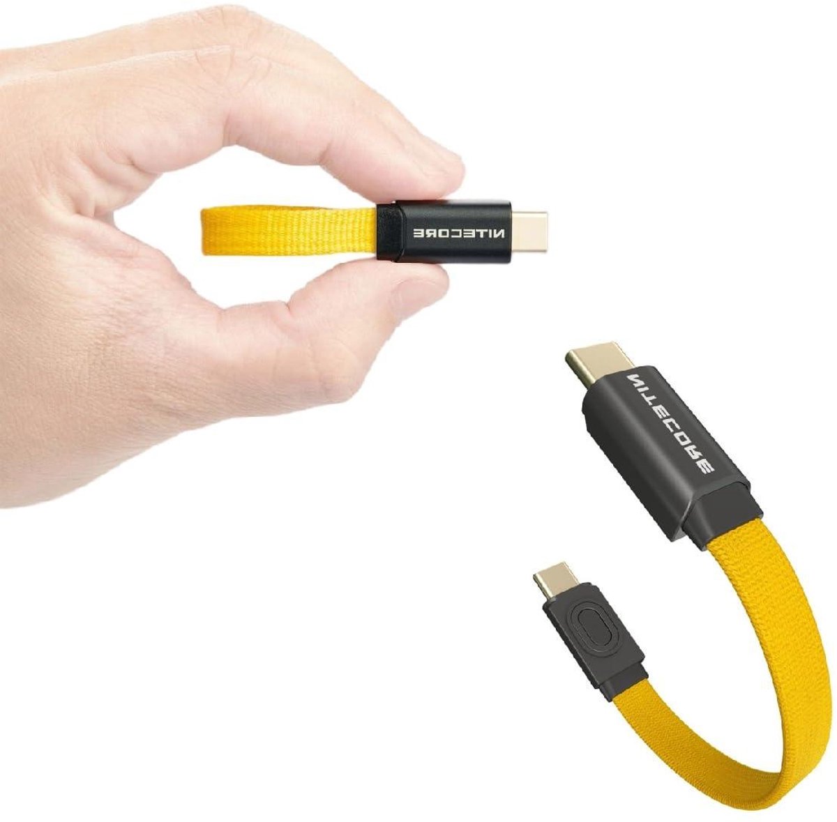Magnetische USB-C Kabel - Oplaadkabel Plat - Snel Opladen - Magnetisch Opbergen - 7 cm - Geel