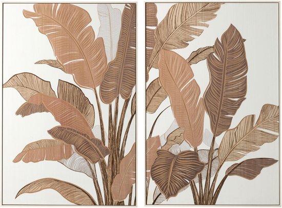 Deux tableaux représentant des feuilles de bananier marron et beige sur fond blanc.
