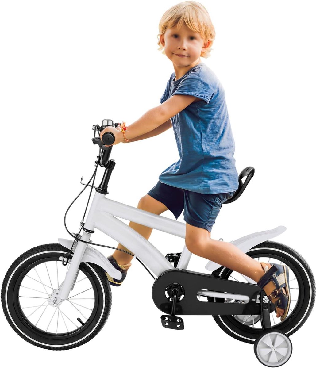 Kinderfiets Loopfiets Balans Leren Met Zijwieltjes 14 inch Wit