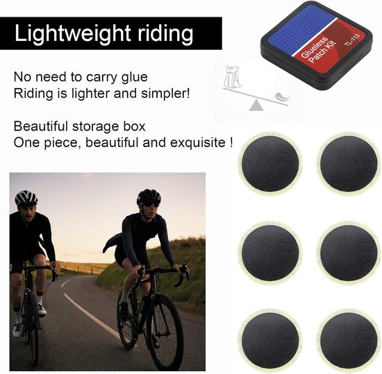 Fietsband Reparatiekit - Bandenplak Set - Binnenbanden Plakken - Lijmvrije Plakken - 6 stuks - Zwart — afbeelding 3