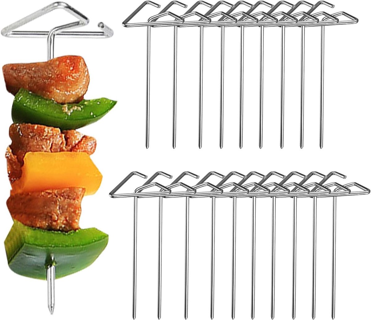 Metalen Sateprikkers - Herbruikbare Spiesjes - Koken in Airfryer - Staand Ontwerp - 20 stuks - Zilver