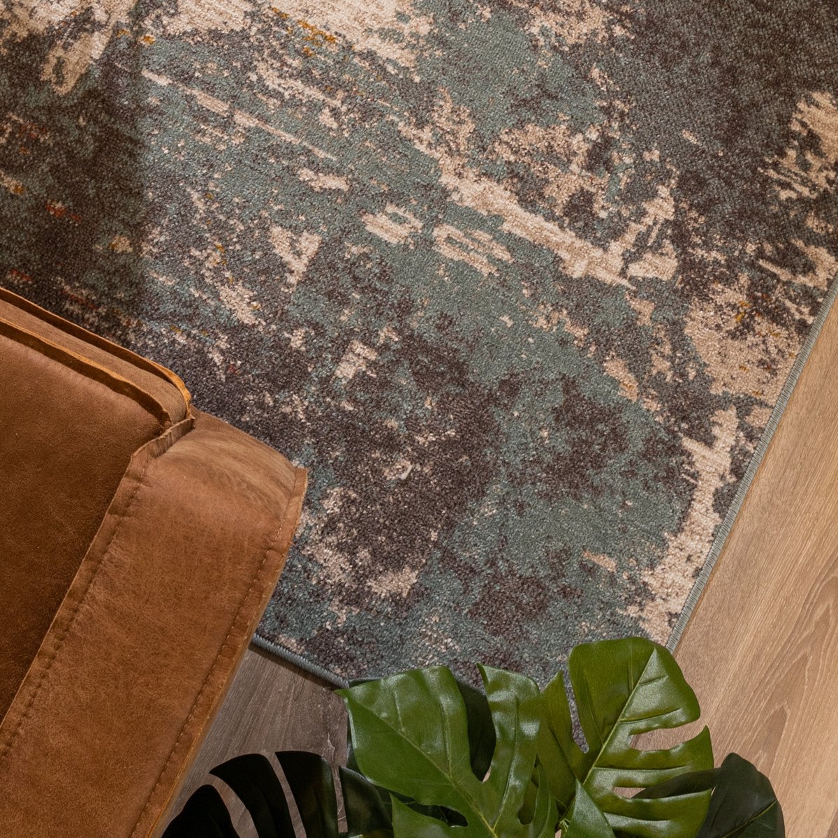 Fraai Modern vloerkleed - Bush Turquoise/Creme - 200x290cm