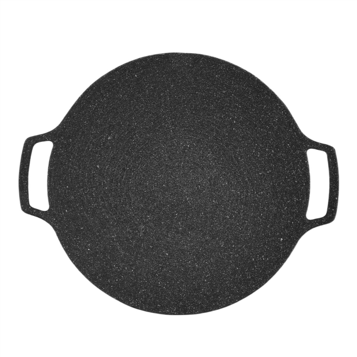Gietijzeren pan van 35 cm, geschikt voor inductiekookplaten en open vuur.