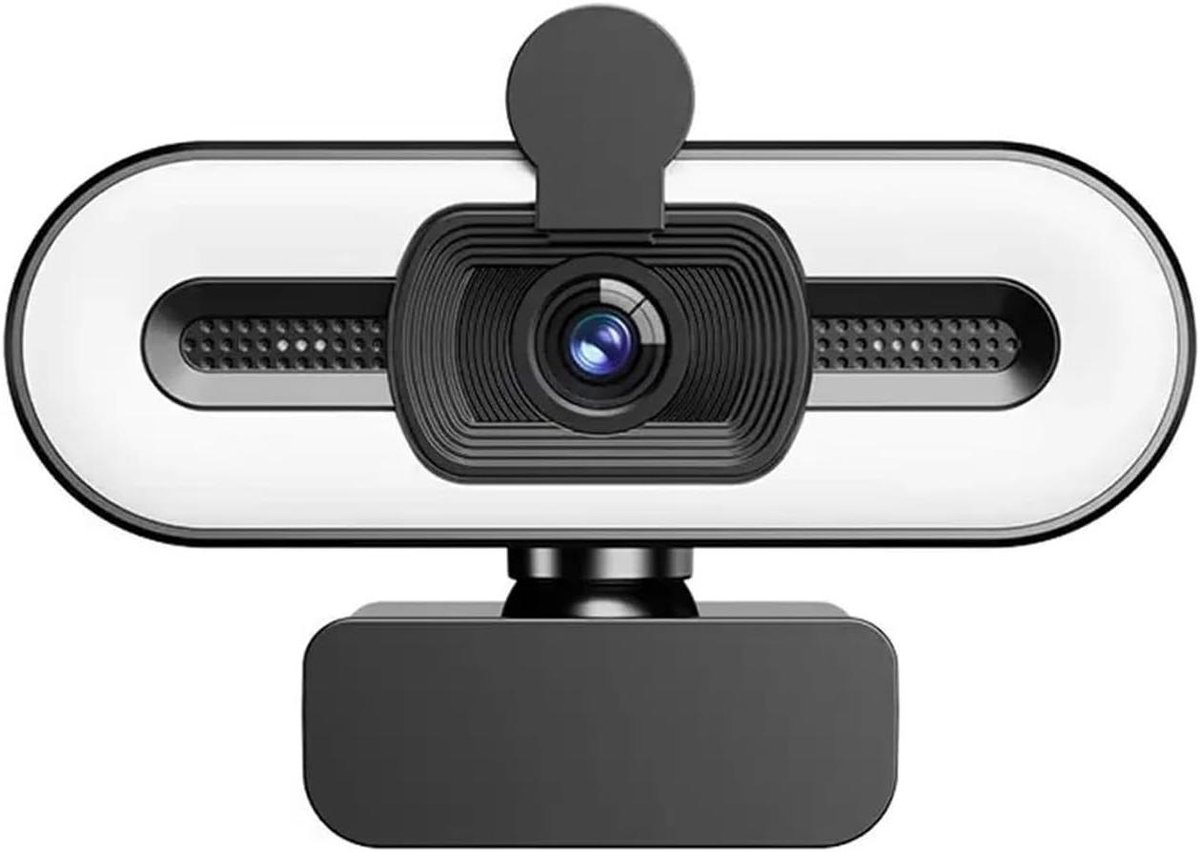 Webcam met Invullicht - Laptop Camera - Videobellen - Draaibare Behuizing - 2K Resolutie - Zwart