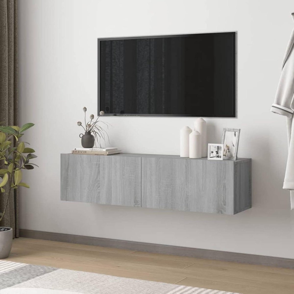 TV Wandkast - Mediameubel TV Meubel - Opbergen Woonkamer - Aan de muur - 120x30x30 cm - Grijs Sonoma