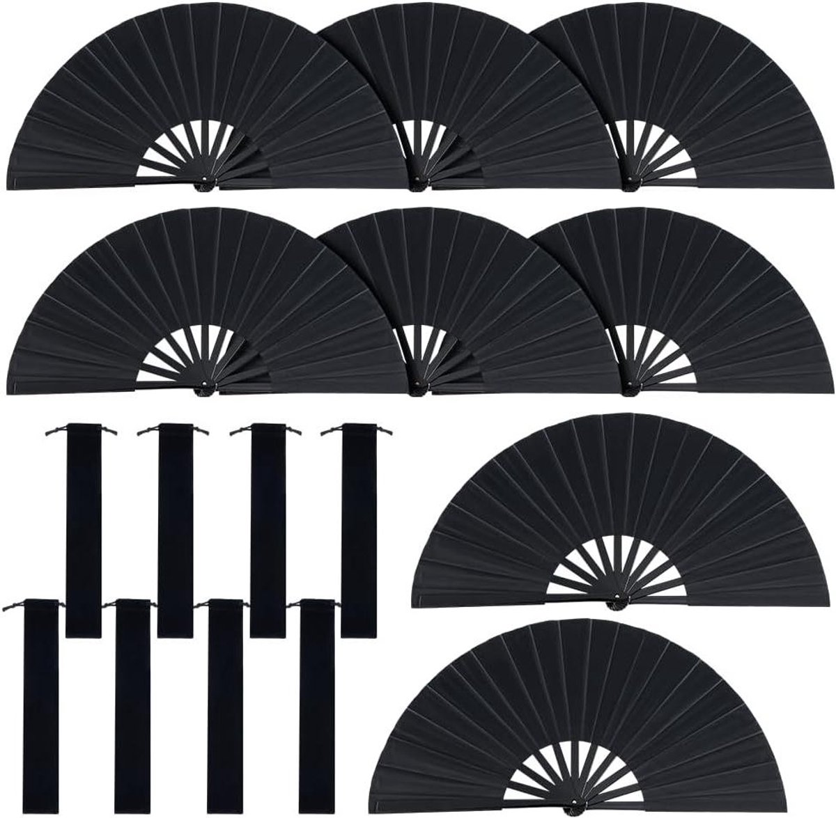 Grote Handwaaiers - Vouwbare Waaiers - Dans Optredens - Lichtgewicht Polyester - 348 mm - Zwart