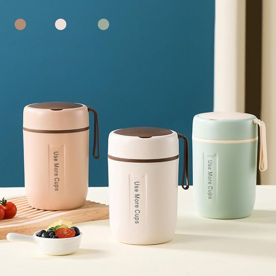 Geïsoleerde Voedselpot - Soepbeker Thermosbeker - Warme Maaltijd Meenemen - Lekvrij Veiligheidsdeksel - 600 ml - Groen — afbeelding 2