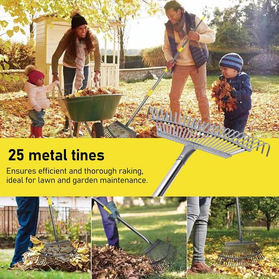 Tuinhark Verstelbaar - Bladhark Metaal - Gazon Onderhoud - Uitschuifbare Handgreep - 36 tot 73 inch - Metaal — afbeelding 3