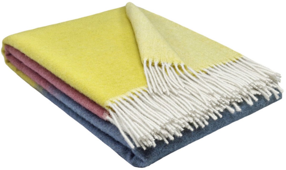 Plaids.shop® Wollen Plaid - COMO - Roze-Lichtblauw-Geel (140x200cm)