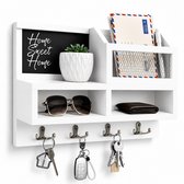 BOTC Sleutelrekje met Memobord - Sleutelrek met postvak - Sleutelhouder met Legplank en Hangrail - Hout - Wandhaken - Wit