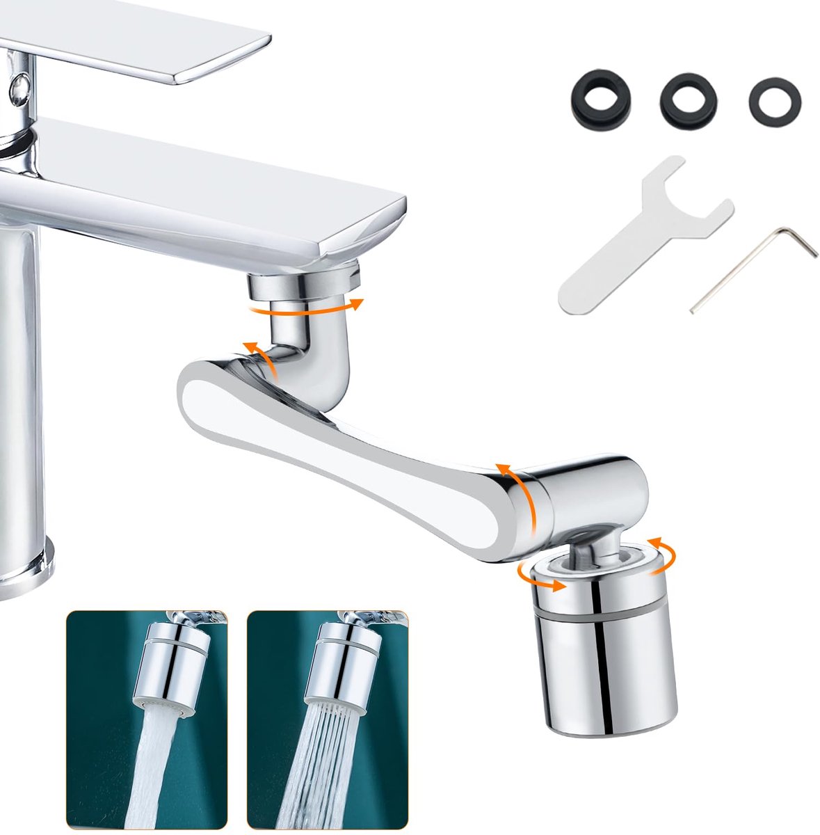 carmdering - Kraanopzetstuk - Kraanverlenger - Waterbesparende Douchekop - 1440° Draaibare Beweging - Twee Instelbare Waterstralen - Chroomplated Messing - Corrosiebestendig En Duurzaam - Snelmontage Zonder Gereedschap - 1 Stuk