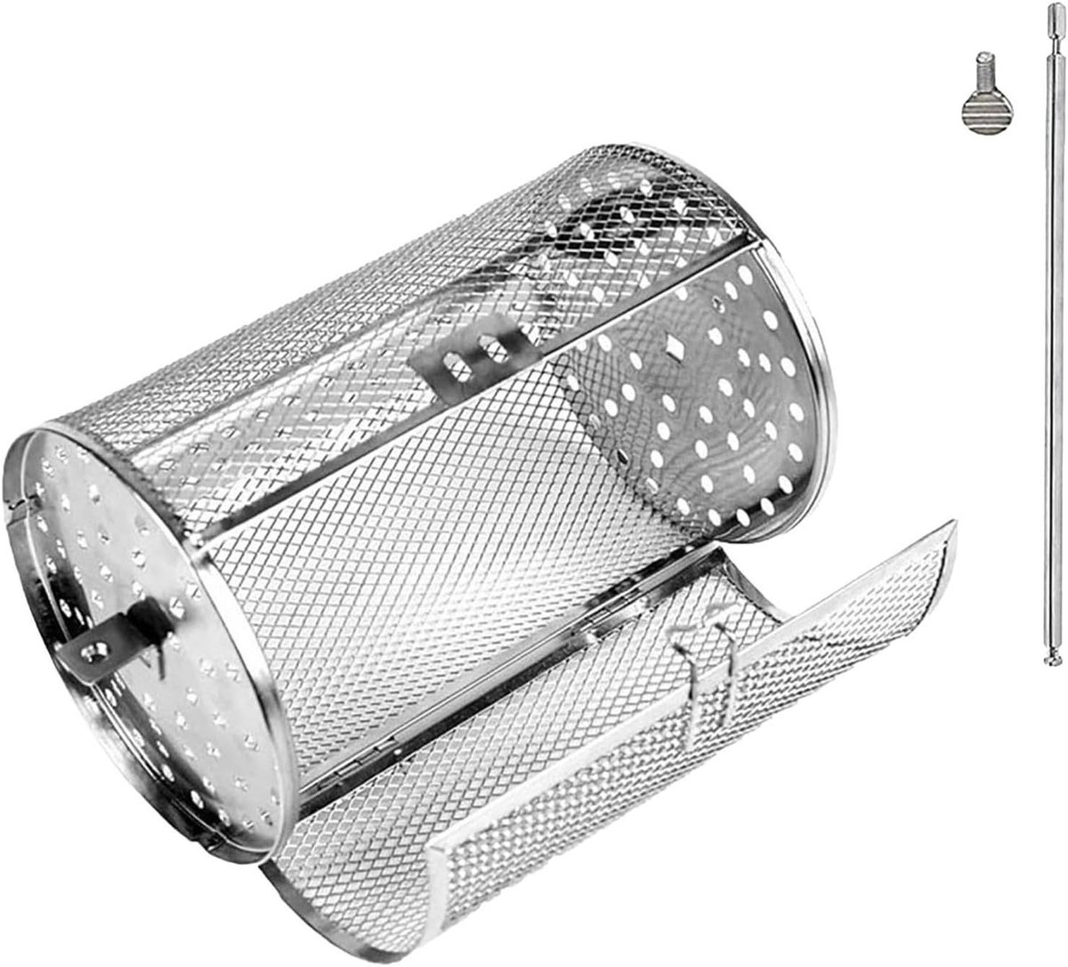 Draaibare Grillmand - Airfryer Mand - Gelijkmatig Grillen - Roestvrij Staal - 22 x 14.5 x 14.5 cm - Zilver