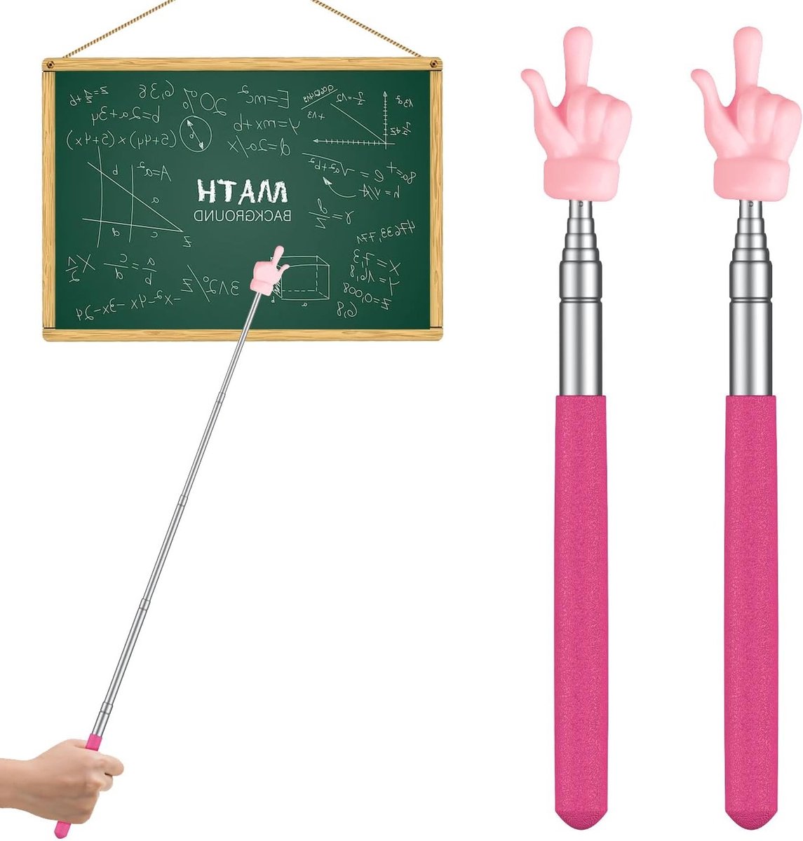 2 Stuks Telescopische Vingerstokken voor Onderwijs, Uittrekbare Hand Sticks voor Klaslokalen, Ideaal voor Basisschoolgebruik (tot 55 cm, Roze)
